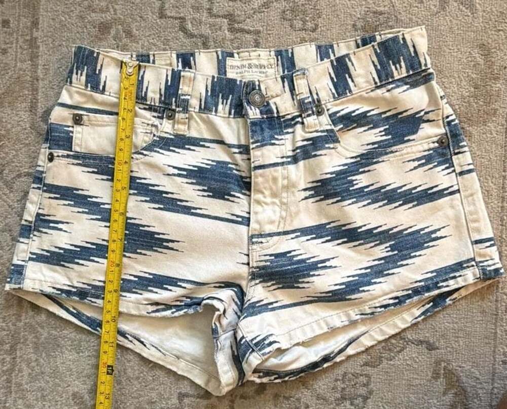 Denim & Supply Ralph Lauren Blue and White Aztec Print Denim Shorts Size 26